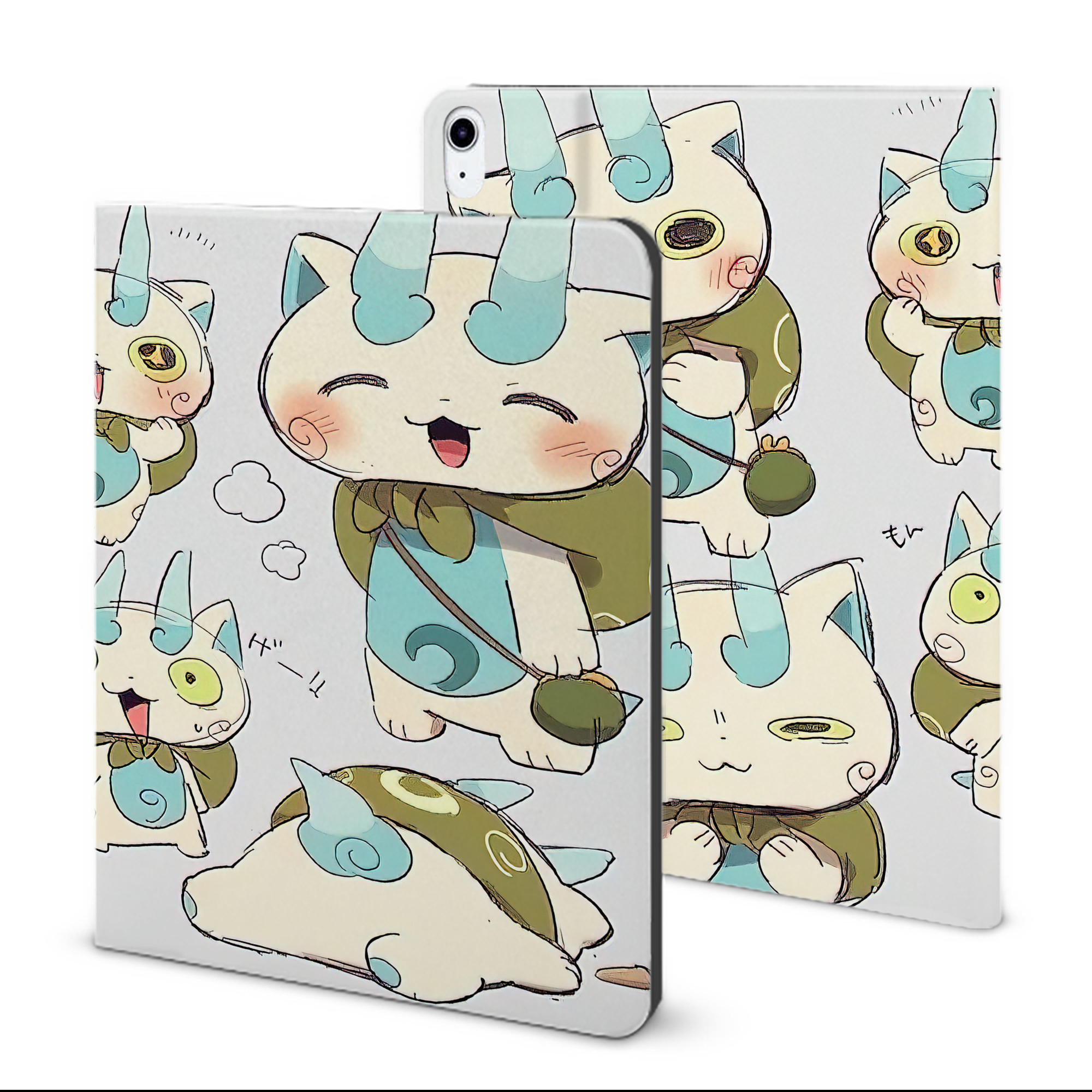 （画像用） 妖怪ウォッチ Yo-kai Watch IPad ケース ブック型 PUレザー TPU 耐衝撃 軽量 薄型 ペン収納なし 全面保護 IPad 各モデル対応